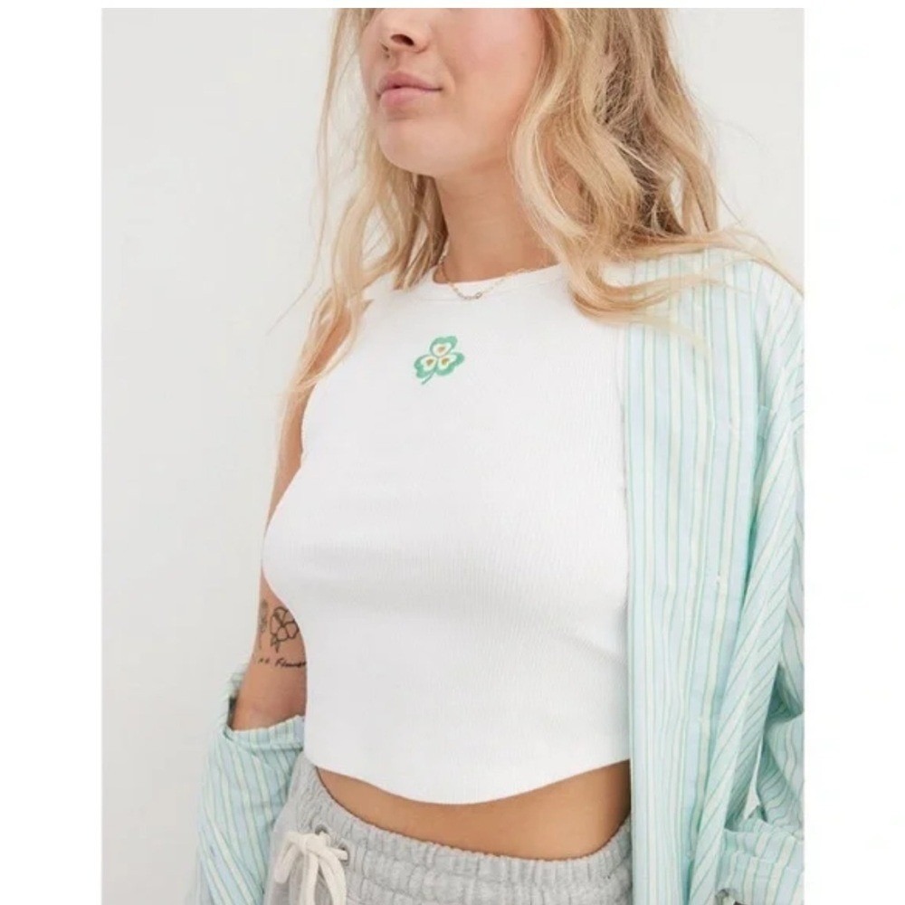 Aerie New Day Shamrock Curved Hem Cropped Tank St Patrick's Day Medium